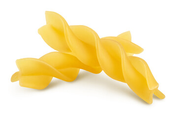raw Fusilli pasta, isolated on white background with clipping path and full depth of field