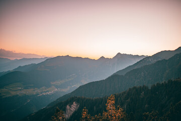 The beautiful mountains of Zillertal in Austria at sunrise