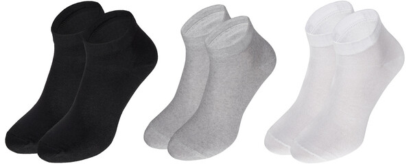 Set of Pairs of black, grey and white socks isolated