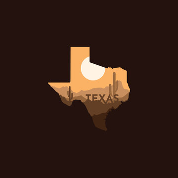 Texas Map With Beautiful Wild West Scenery Vector Illustration