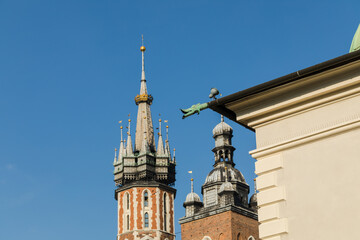 Obraz premium St. Mary's Basilica in Krakow, close-up of the church towers.