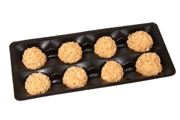 Peanut wafer balls sweet in box isolated on the white background
