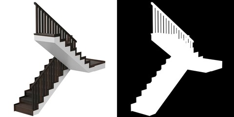 3D rendering illustration of a half landing staircase