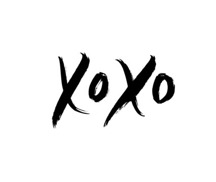 XOXO hand written phrase isolated on white background. Hugs and kisses vector sign. Grunge black brush lettering XO. Greeting card template for Valentine’s day, wedding and birthday.