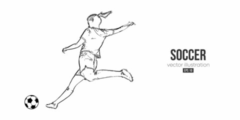 football soccer player woman in action isolated white background. Vector illustration