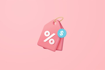 online shopping tag price 3d render vector, discount coupon of cash for future use. sales with an excellent offer 3d for shopping online, Special offer promotion on price tags on purple background - obrazy, fototapety, plakaty
