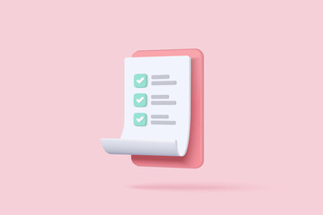 White clipboard task management todo check list, efficient work on project plan, fast progress, level up concept, assignment and exam, productivity solution icon. 3d vector render on pink background. - obrazy, fototapety, plakaty