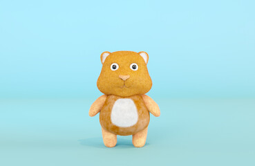 Teddy bear, 3d render. Plush toy on a blue background. 3d Toy bear