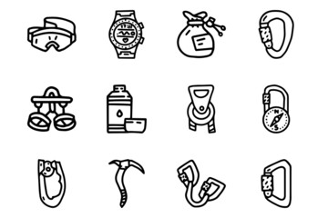 Climber accessories line vector doodle simple icon set