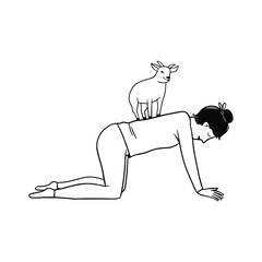 Goat yoga exercise illustration. New fitness style concept on isolated background.