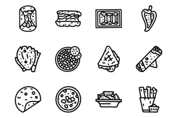 Mexican snackes line vector doodle simple icon set