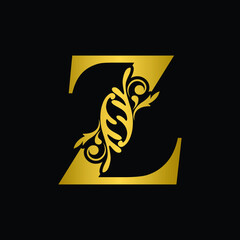 Golden letter Z. Gold  flower  letters. Vintage ornament initial Alphabet. Logo vector 
