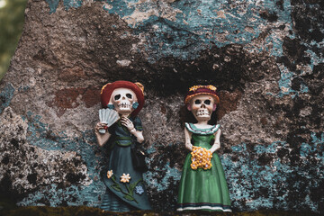 Fototapeta na wymiar Catrinas graveyard Puebla Mexico day of the dead dia de muertos