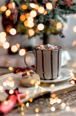 Hot chocolate cocoa with marshmallows Winter Christmas concept
