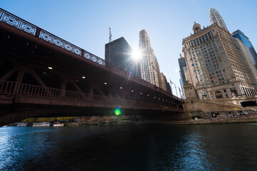 October 22, 2020- Chicago buildings at dusk. Chicago city