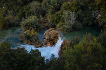 Skradinski buk cascade of Krka waterfalls in late august 