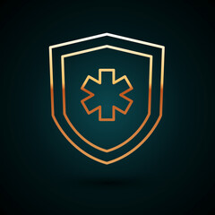 Gold line Life insurance icon isolated on dark blue background. Security, safety, protection, protect concept. Vector