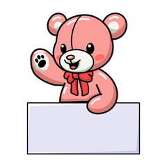 Cute teddy bear cartoon with blank sign