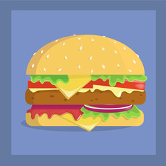 Hamburger on a blue background. Vector illustration. 