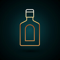 Gold line Bottle of shampoo icon isolated on dark blue background. Vector