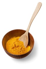 Asian orange spices in a wooden plate with a wooden spoon