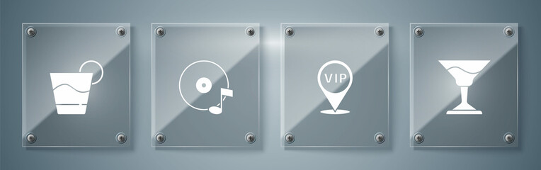 Set Cocktail, Location Vip, Vinyl disk and . Square glass panels. Vector
