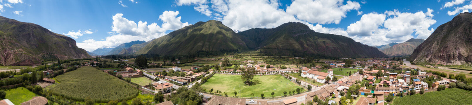 View of agriculture structure made by Inca culture in Yucay. Town in the Sacred Valley in the Peruvian Andes.