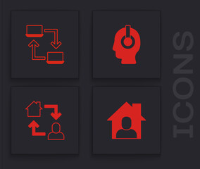 Set Online working, , Freelancer and icon. Vector