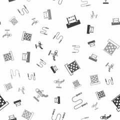 Set Abacus, Jump rope, Climbing wall and Swing plane on seamless pattern. Vector