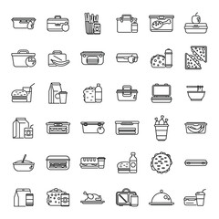Lunch icons set outline vector. Food tray