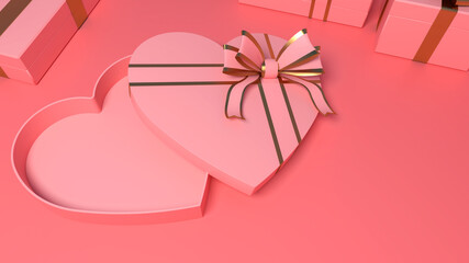 Open pink heart shaped gift box for valentine's day