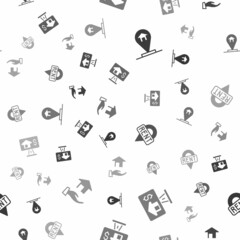 Set Location house, Online real estate, key and Realtor on seamless pattern. Vector