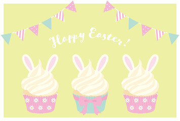 vector background with easter bunny cupcakes for banners, cards, flyers, social media wallpapers, etc.