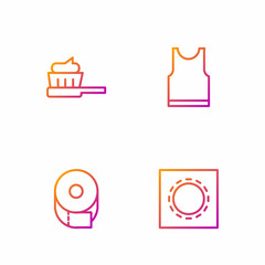 Set line Condom in package safe sex, Toilet paper roll, Toothbrush with toothpaste and Sleeveless T-shirt. Gradient color icons. Vector
