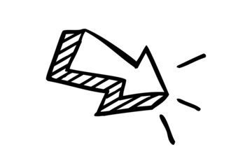 Simple Vector hand draw sketch, Arrow or Pointer, Isolated on White