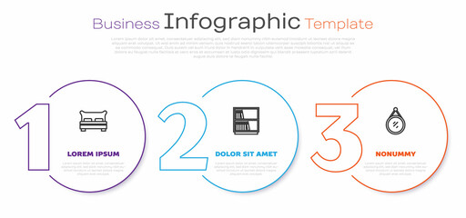 Set line Big bed, Library bookshelf and Mirror. Business infographic template. Vector