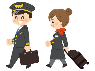 パイロットの男性とキャビンアテンダントの女性