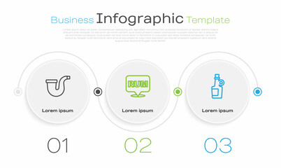 Set line Smoking pipe, Alcohol drink Rum and . Business infographic template. Vector