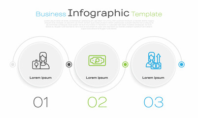 Naklejka premium Set line Feminist activist, Money growth woman and . Business infographic template. Vector