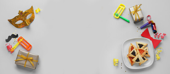 Beautiful composition for Purim celebration with space for text on light background