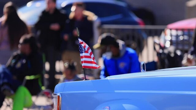 Close up shot of flag in the Martin Luther King Jr. Parade at Oklahoma City