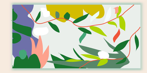 Organic Collection, Eco Shop, Natural Cosmetic Store with Premium Quality Card or Poster Set. Selling Product Ads. Natural Design with Leaves in Different Colors. Herbs.