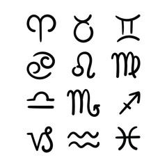 Hand drawn zodiac signs. Simple vector icon