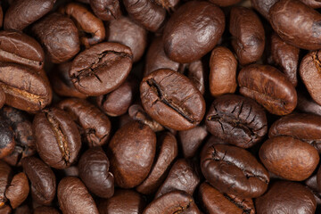 Roasted coffee of coffee beans texture background, Selective focus