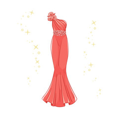 Model of a red evening dress.