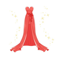 Model of a red evening dress. © progdiz