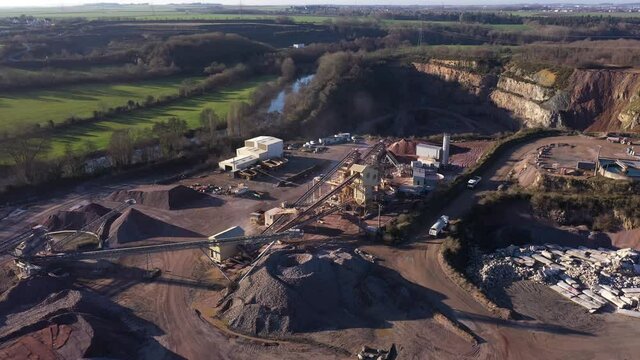 Aerial view a of a sand quarry in normandy