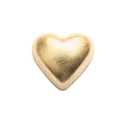 Tasty heart-shaped candy in foil on white background