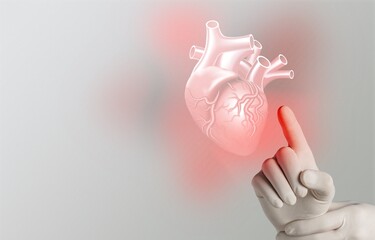 A doctor touches virtual Heart in hand. Healthcare hospital service concept