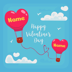 Two balloons are connected by a thread to form a heart. St. Valentine's Day